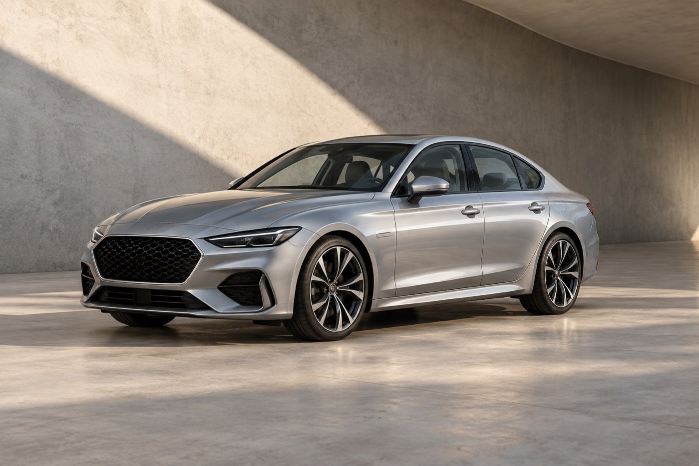 Illustrative silver sedan